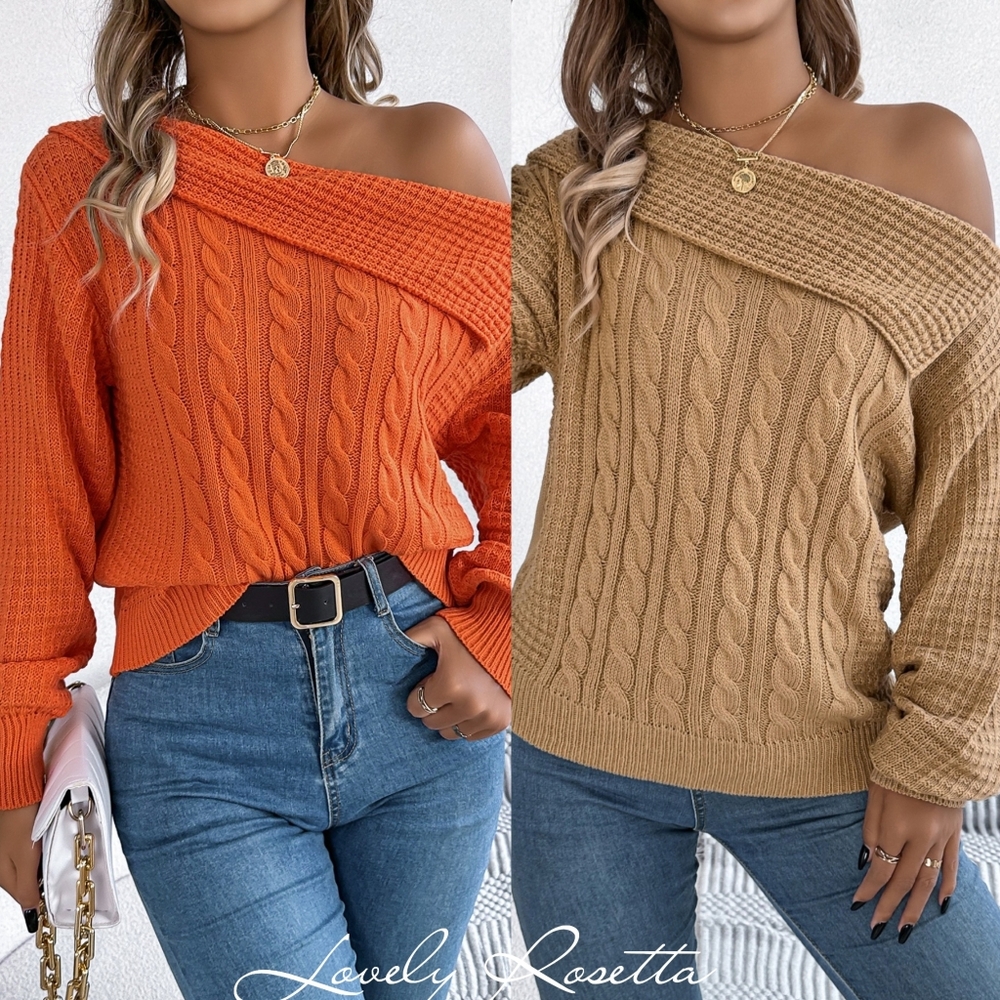 Women's Off-Shoulder Rust Sweater - Picture 9 of 11